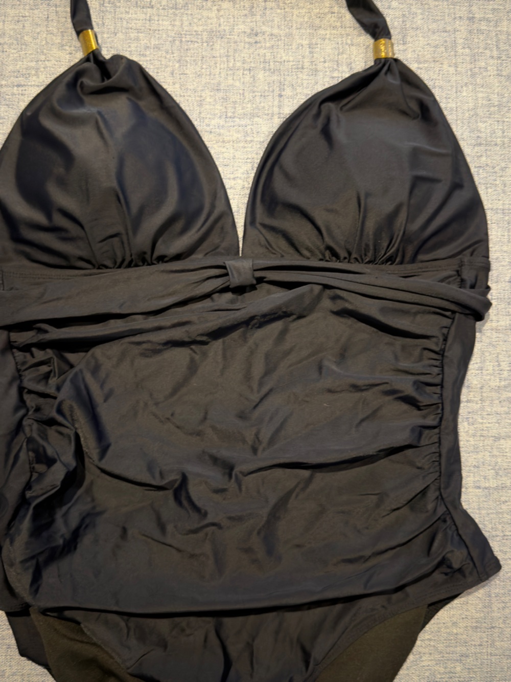 Classic Black Halter One-Piece Gold Detail tummy Control Push Up Slimming